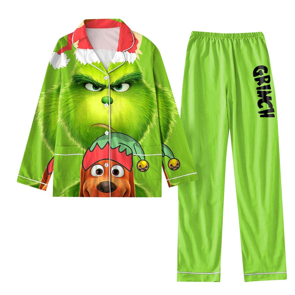 Женский костюм из 2 предметов с принтом, топ на пуговицах с длинными рукавами, широкие брюки, комплект, пижамный домашний повседневный костюм