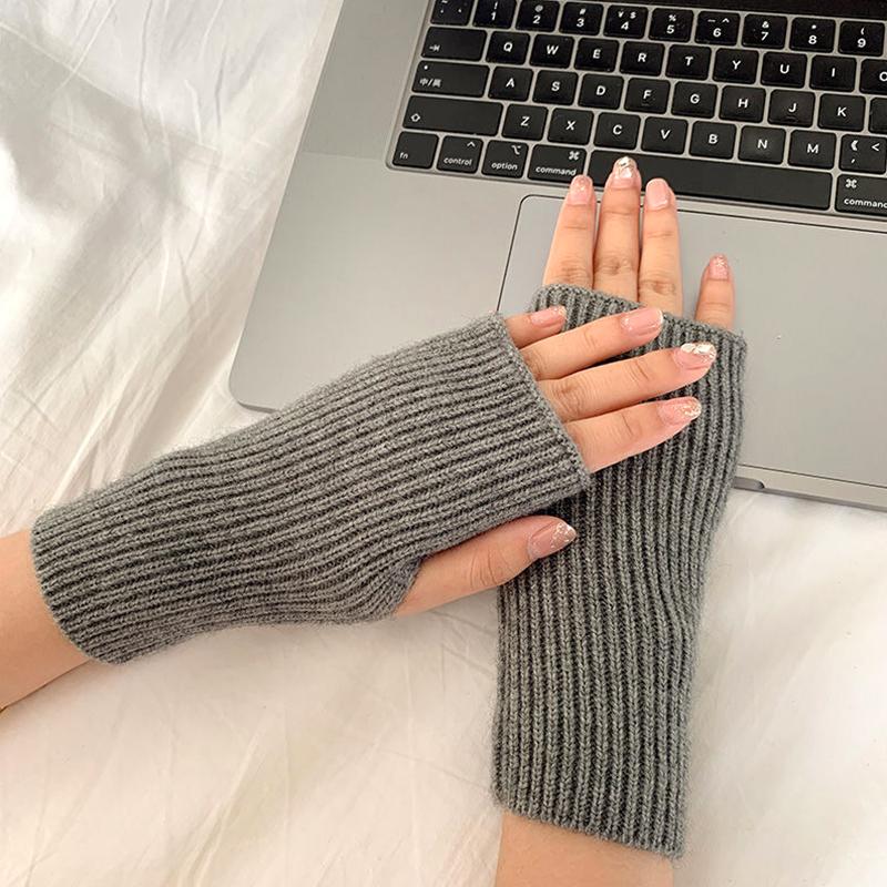 1Pair Fingerless Mitten Knitted Elastic Cold-proof Flexible Warm