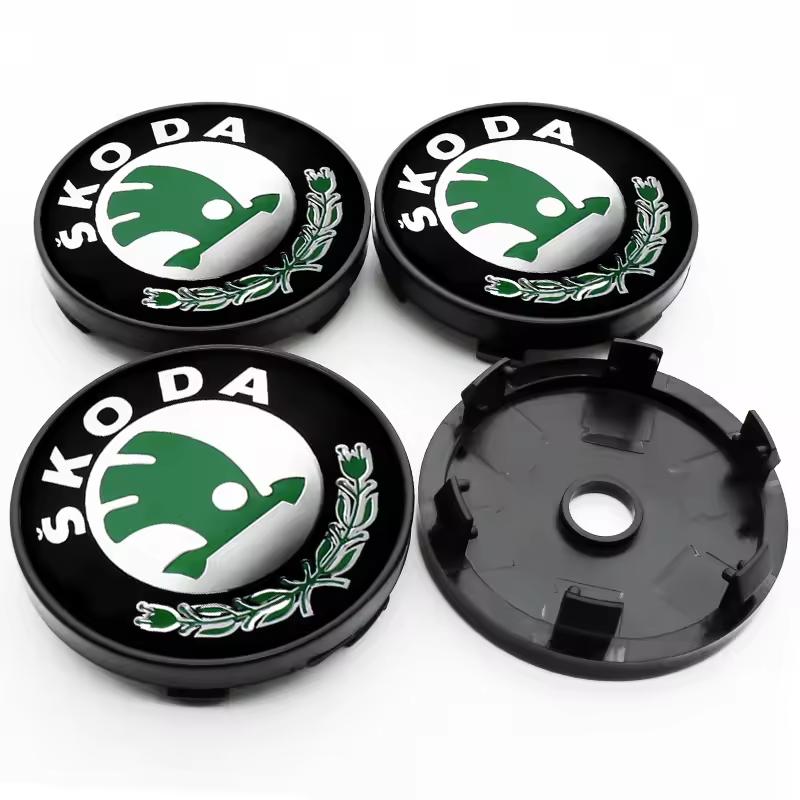 JIYQ3 4PCS 60mm Car Styling Wheel Center Hub Caps Rim Cover Badge Emblem For Skoda Octavia Fabia Rapid Superb Kodiaq Scala Karoq VRS