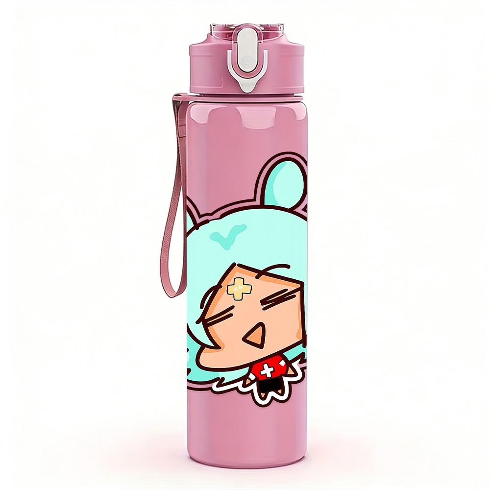 1PC Blue Bunny Hair Girl Emoji 750ml Color Plastic Sports Water Bottle Leakproof Flip Straw Lid Suitable for Sports Office Home Use