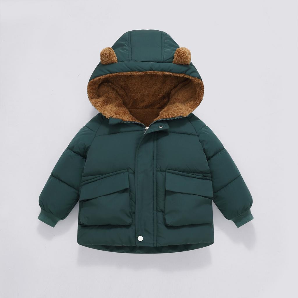 Children's Casual Solid Color Casual Hooded Thick Down Jacket For Boys And Girls