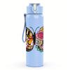 1PC Mixed Floral Wing Butterfly 750ml Color Plastic Sports Water Bottle Leakproof Flip Straw Lid Suitable for Sports Office Home Use