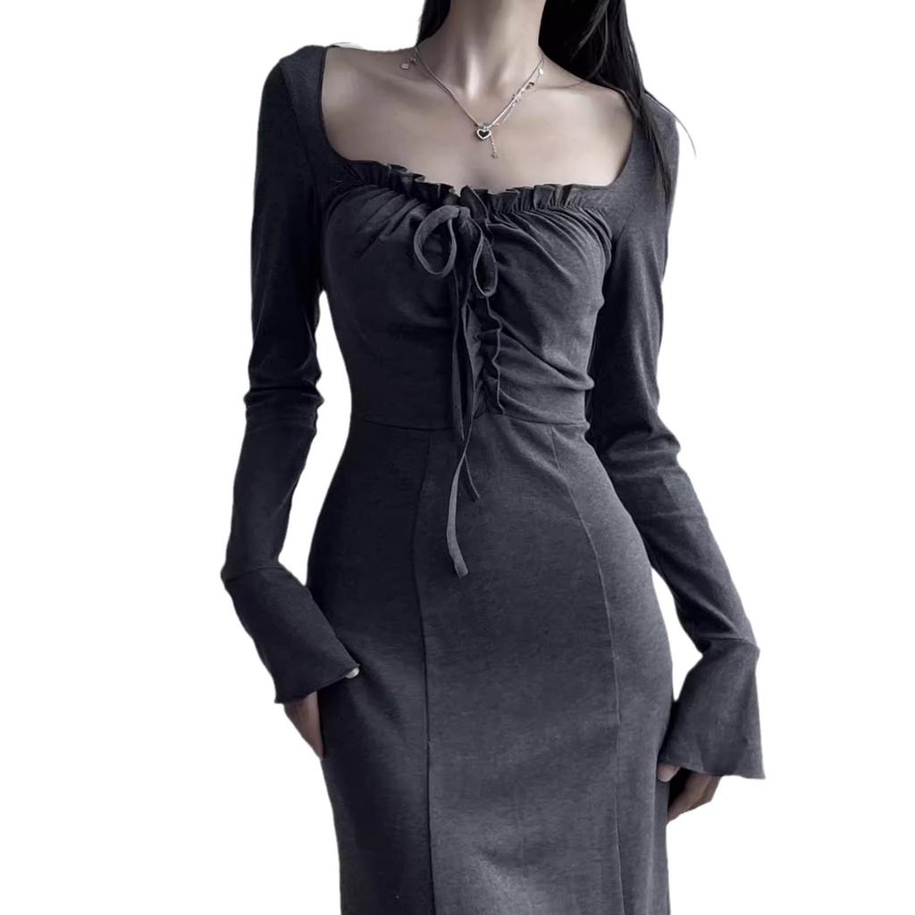 Элегантное платье Hot Girl с длинными рукавами - Коллекция Весна/Осень 2024: Высококачественная, тонкая талия, стиль Pure Desire для женщин