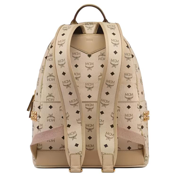 MCM Modern Unisex Style Faux Leather Backpack Medium Unisex backpack Beige MMKEAVE12IG-1