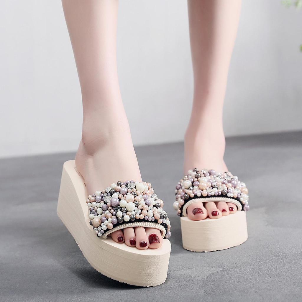 Босоножки на танкетке в стиле бохо: Женские летние тапочки на толстой подошве для отдыха на море в Таиланде.