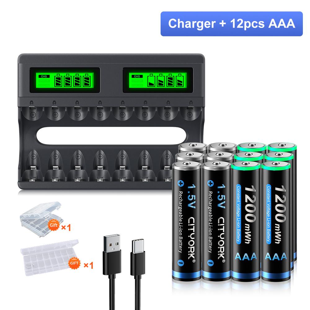 8slot LCD Smart 1.5V Li-ion Battery Charger+1.5V AA AAA Li-ion Rechargeable Battery