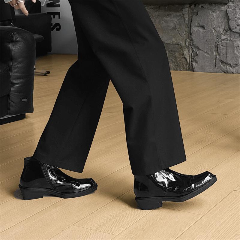 Модные лакированные черные мужские ботинки Модный и персонализированный стиль на толстой подошве Трендовые вечерние молодежные кожаные туфли больших размеров -46 Горячие