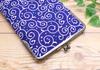 Kyosuke Made in Japan Slim Goshuincho Case with Clasp Small Item Arabesque Dot Navy Blue Closure, Pouch, Pattern,