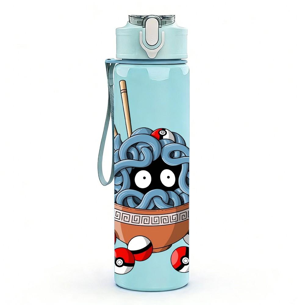 1PC Ramen Noodle Bowl Cartoon Pattern 750ml Color Plastic Sports Water Bottle Leakproof Flip Straw Lid Suitable for Sports Office Home Use