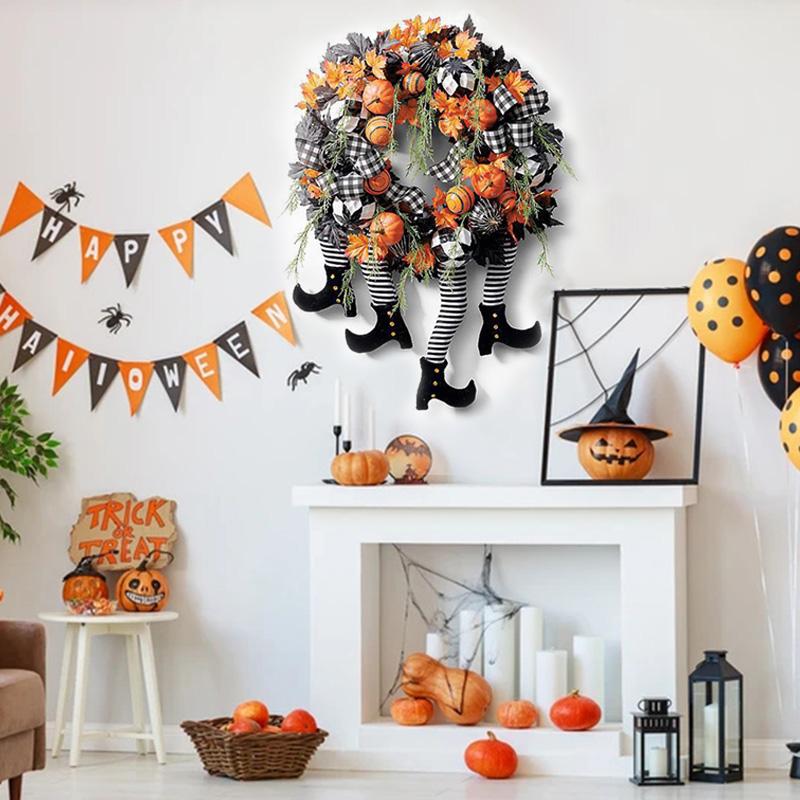 Witch Leg Wreath Halloween Decoration with Realistic Design for Outdoor and Indoor Use
