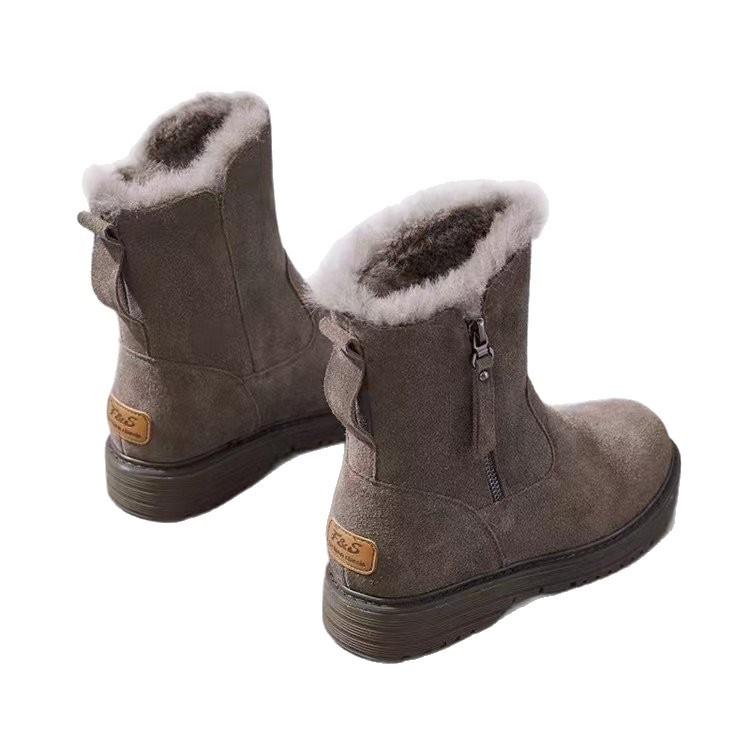 Snow boots women's winter velvet thickened soles New year's fashion medium boots one-pedal cotton shoes women's non-slip