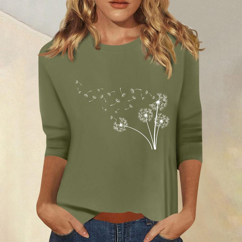 Women's Fashion Casual  Printed Seven Sleeve Round Neck Top