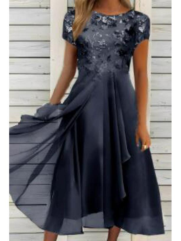 Европейское и американское шифоновое вечернее платье с длинной юбкой-клёш и принтом из пайеток