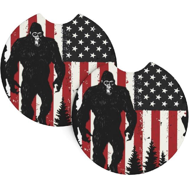 Sasquatch Bigfoot Trees Forest Car Coasters for Cup Holders Pack of 2 Neoprene Cup Mat Pad Vehicle Interior Accessories for Men Women