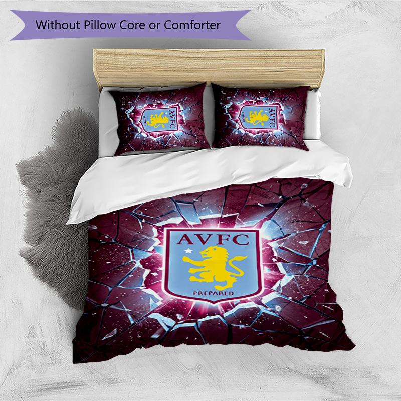 Aston Villa Football Printed 3 Pieces Bedding Set, Comfortable Skin Friendly Bedroom Duvet Cover Set