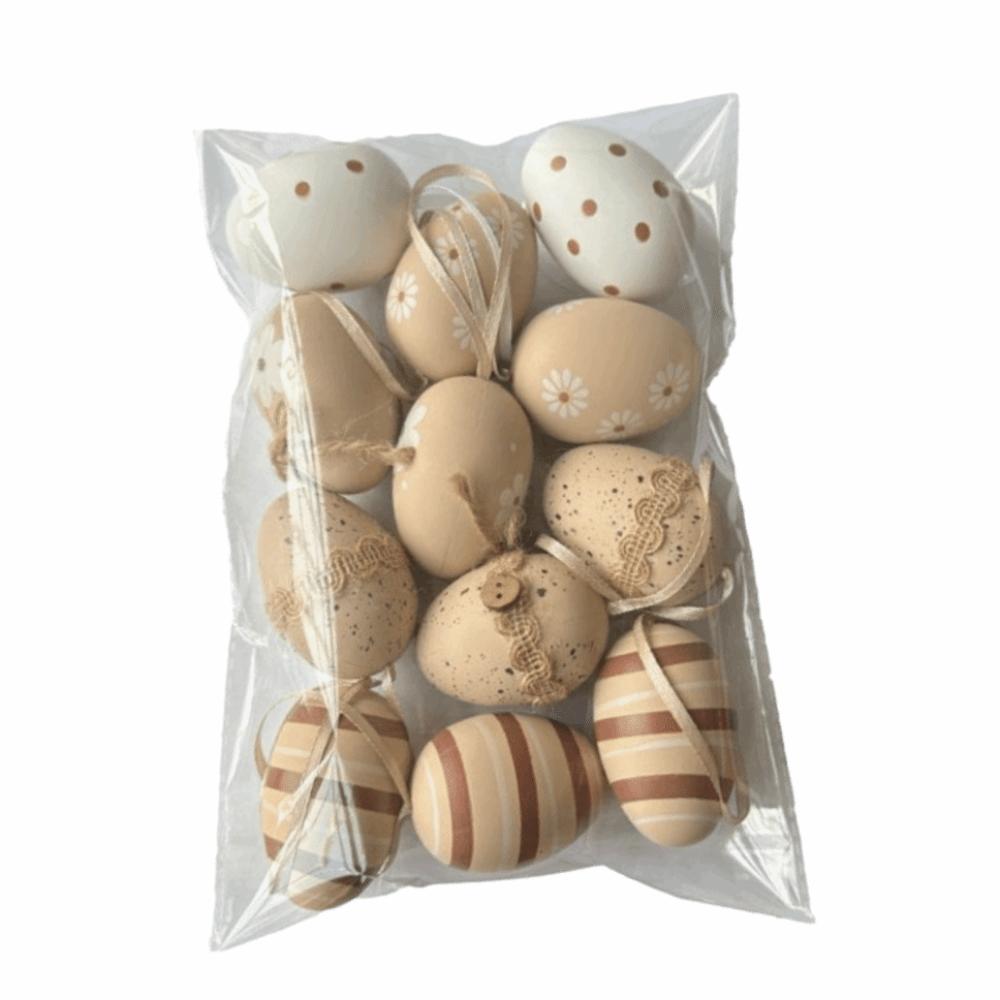 12Pcs/Set DIY Craft Easter Simulation Egg Cartoon Artificial Egg Pendant Hanging Ornament