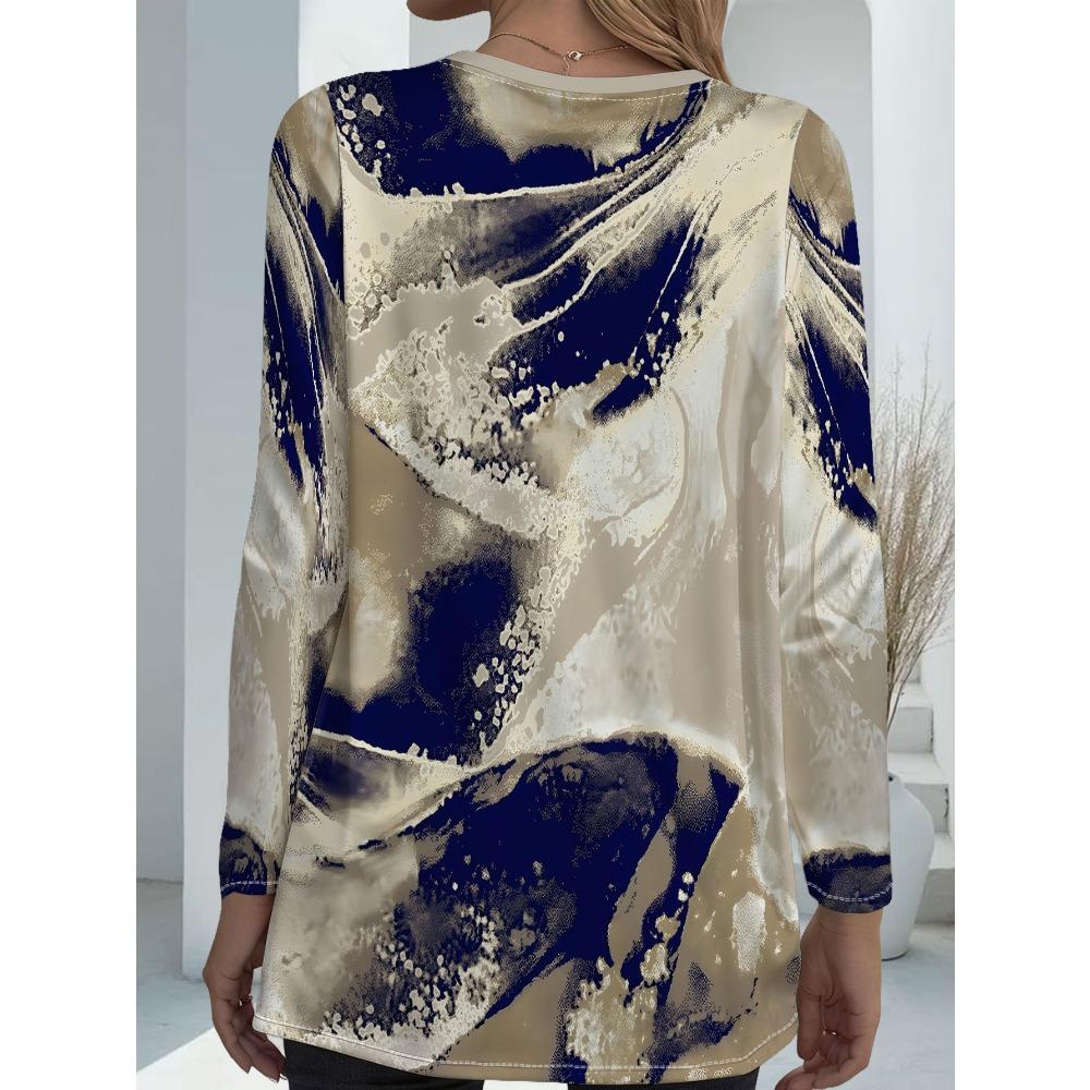 Women's Plus Size with Pocket Design Loose Printing Long Sleeve T-Shirt Women