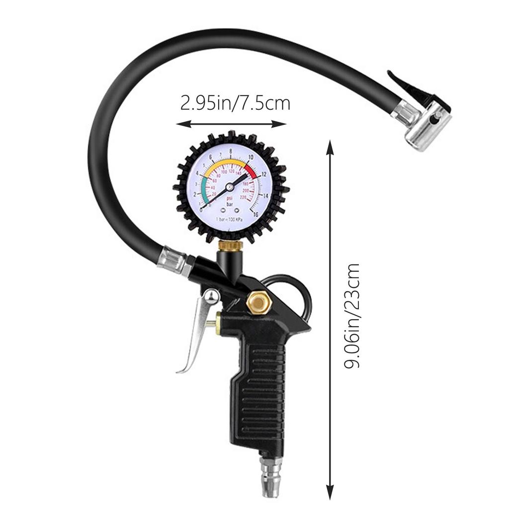 Tire Pressure Gauge, 220 PSI Car Tire Pressure, Inflator, Gas Compressor, Inflator Handle Controller For Cars, Bicycles, Etc