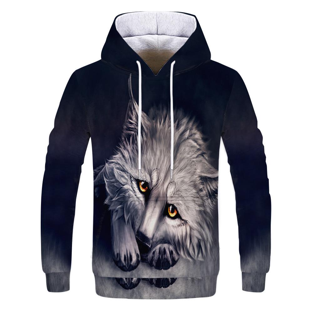 Spring Autumn Hooded Sweatshirt 3D Digital Printing Unisex Hoodies Men Women Wolf Fashion Loose Pullover