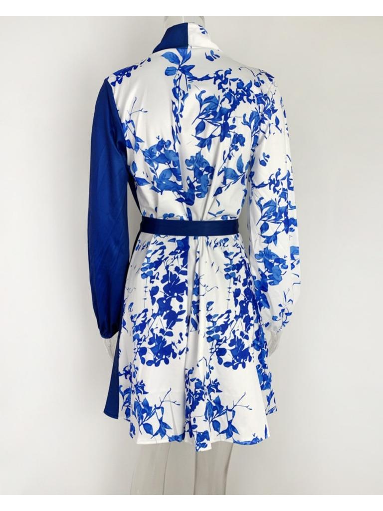 LaAe Up Принт Мини-платье Женская Мода V-образный вырез Длинный рукав Платья для женщин Офисное Элегантное А-силуэтное Платье Красное