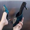 2025 Slippers Women Sandals Indoor High Heels Slip On Shoes Summer Thin Heeled Women Shoes Pointed Top Woman Slides