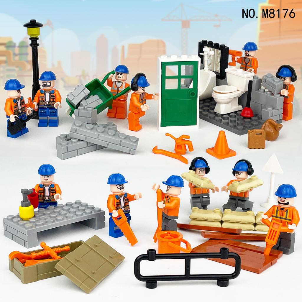 12 шт. Серия «Город» Рабочий-строитель Профессиональный персонаж Конструкторские игрушки