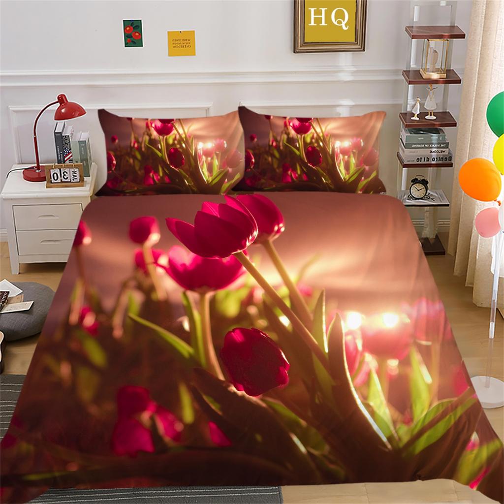 3D Цветочный комплект постельного белья «Морской цветок» Серия «Цветок» Одеяло и наволочка 2/3 шт. AU180 * 210 Полный размер Мягкие и легко чистящиеся украшения для дома