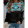Женская толстовка в стиле бохо с принтом в виде цветных блоков, повседневная толстовка с длинным рукавом и круглым вырезом, женская одежда