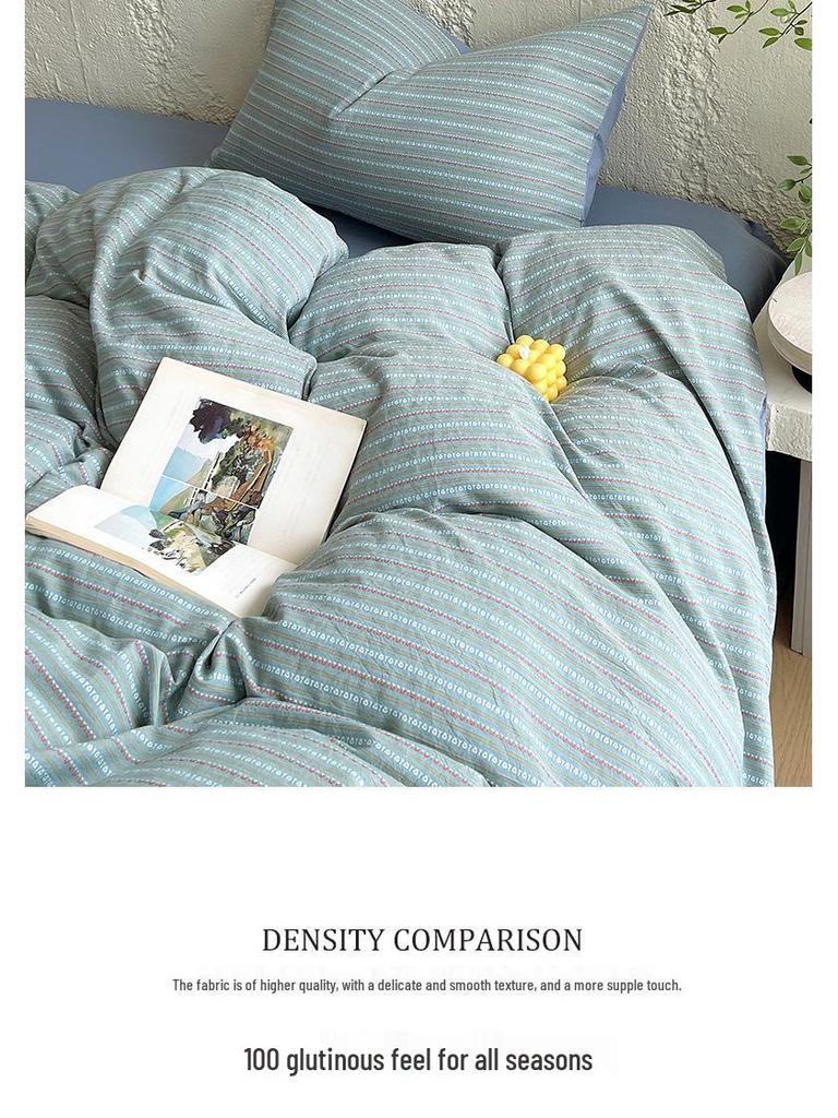 G5Z Хлопковый комплект пододеяльника с окрашенной в полоску пряжей - 4 предмета, Всесезонное постельное белье для общежитий