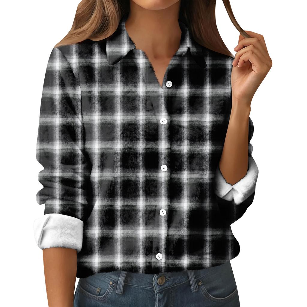 Женская рубашка-блузка с принтом и пуговицами, длинный рукав, повседневный базовый рубашечный воротник, обычный топ