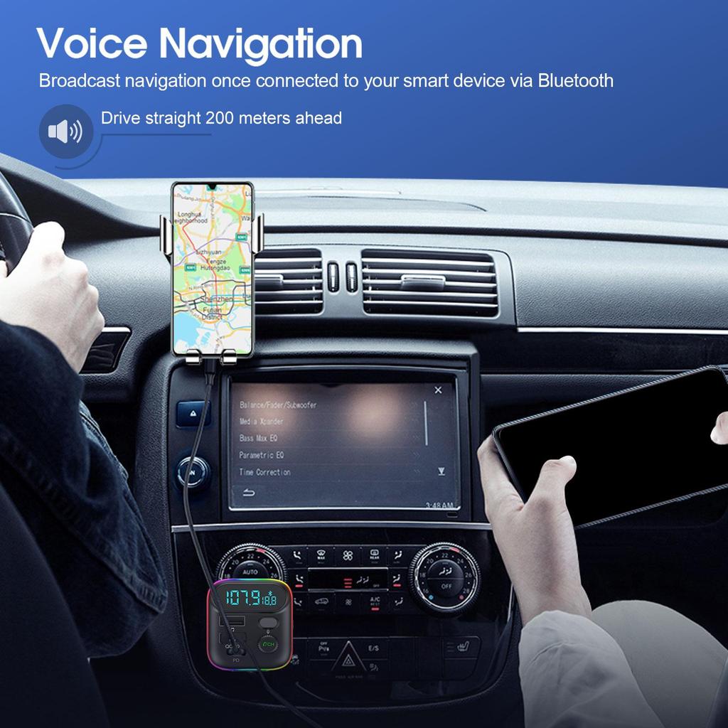 Автомобильное ЗУ PD 18W QC3.0 Быстрая зарядка Bluetooth 5.0 FM-трансмиттер Двойной плеер Музыка Type-C Цветная подсветка MP3 Прикуриватель