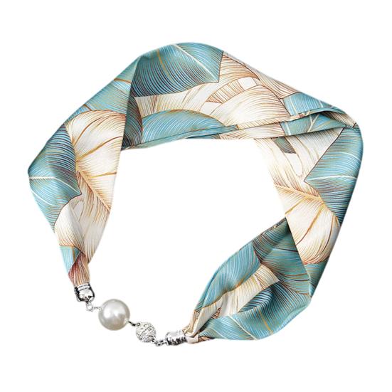 Women Chiffon Scarf Magnetic Buckle Bright Color Printing Necklace Style Decorative Thin Scarf Garment Accessories
