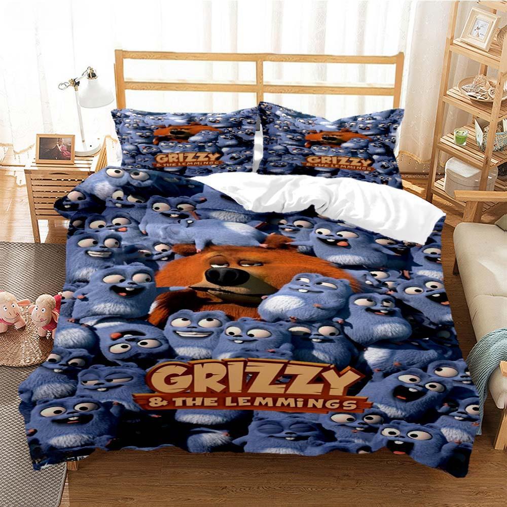 Grizzly The Lemmings Мультфильм Аниме Пододеяльник Одеяло Комплект постельного белья Мягкое Покрытие для одеяла и наволочки Односпальный/Двуспальный/Queen/King