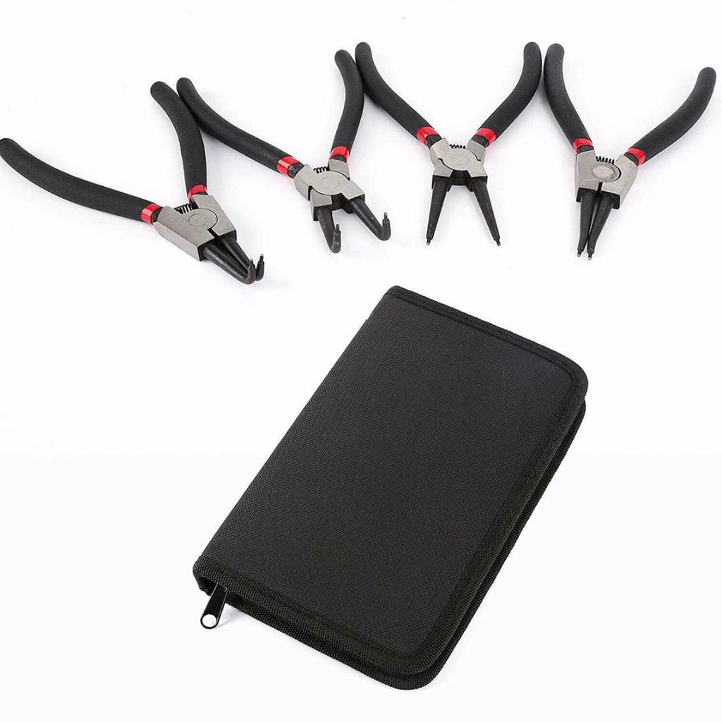 Комплект из 4 усиленных плоскогубцев для стопорных колец снаружи и внутри 7" 180 мм с прямоугольным клювом