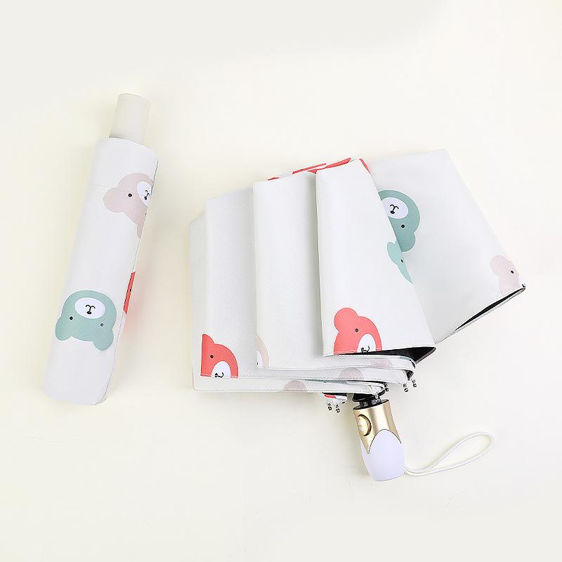 Three-fold Umbrella Lovely Bear Sunny and Rainy Umbrella for Women Girl Kids Black Rubber Reinforced Folding Automatic Umbrellas