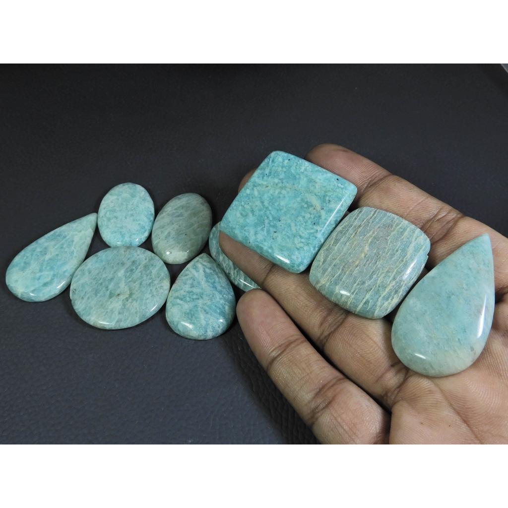 401Cts. Natural Amazonite Mix Shape Cabochon Loose Gemstone 09Pcs Lot C-292