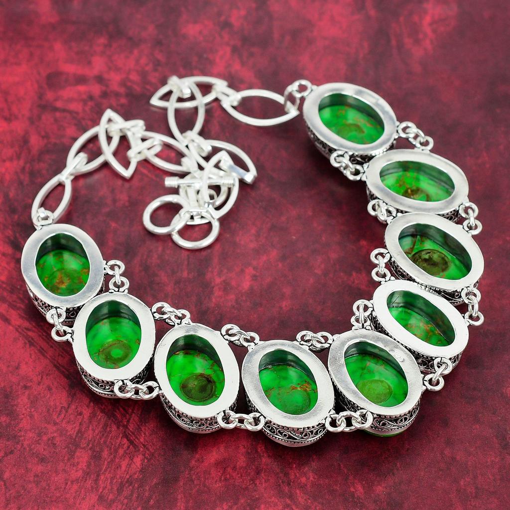 Green Copper Turquoise Necklace, 925 Sterling Silver Gemstone Jewelry, Handmade Necklace Amazing Jewelry, Gift For Her