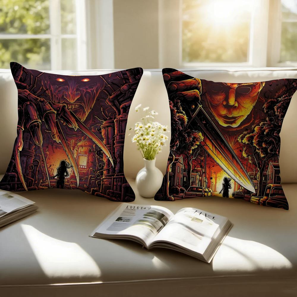 Dark style artistic illustration HHalloween Cushion Cover Pillowcase Antidustmite Invisible Zipper Short Plush Sofa Cushion