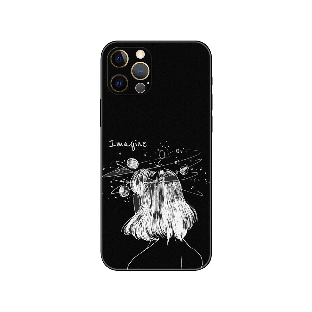 Черный чехол для телефона с белыми лунными звездами для iPhone 5S 2020se 6 6s 7 8 plus x 10 XR XS 11 12 13 mini pro MAX, черная задняя крышка из ТПУ