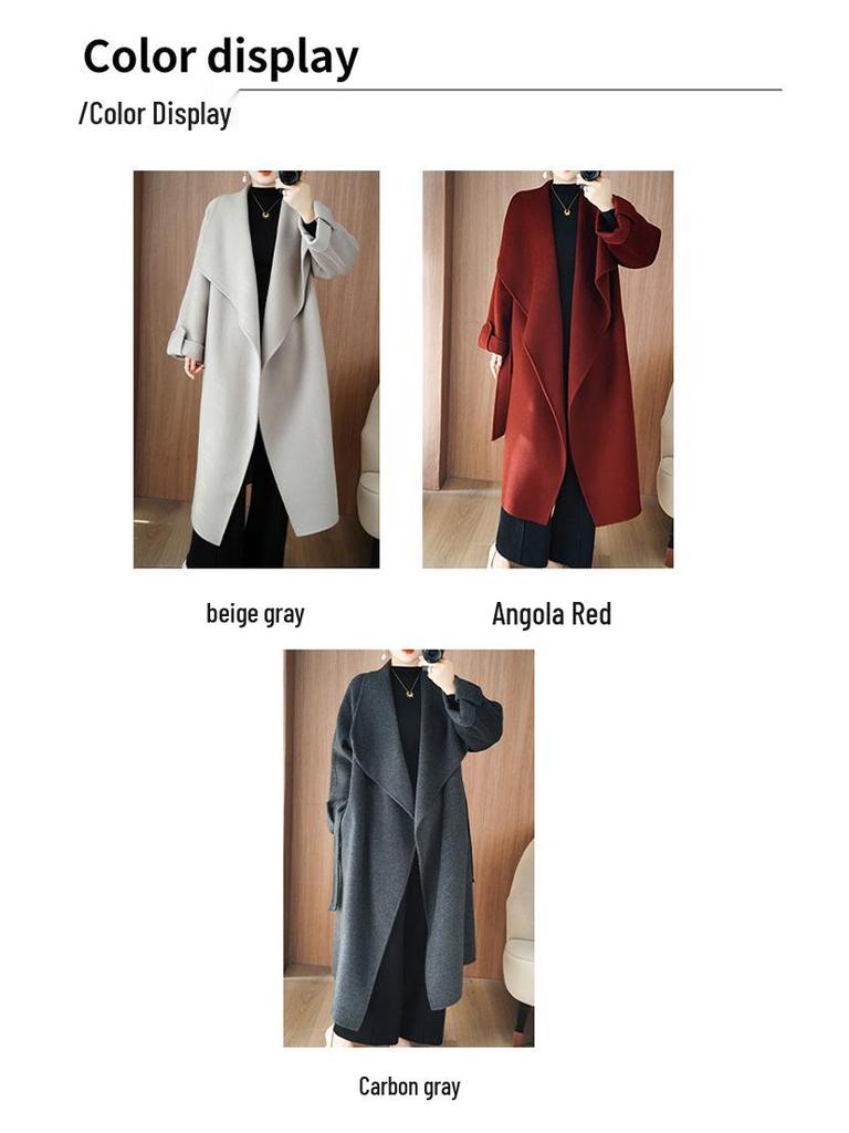 Women's Long Angora Red Double-Faced Cashmere Overcoat - 2025 Autumn/Winter Collection.