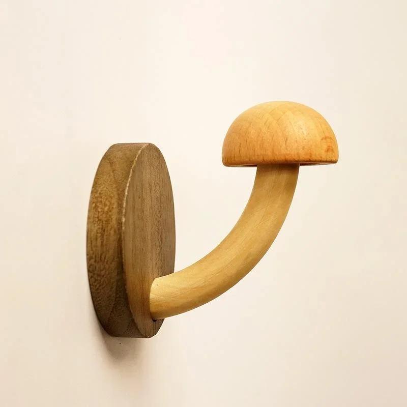 1 Pcs Creative Wooden Mushroom Clothes And Caps Hook Bathroom Clothes Hanger Self Adhesive Wall Hanger Organize Storage Hook