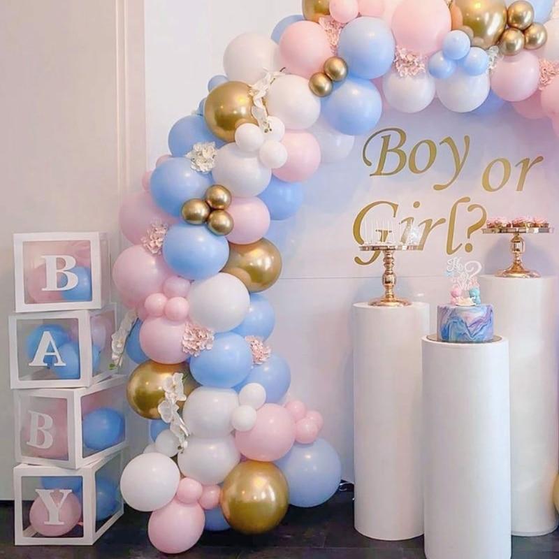 Baby Shower Decorations Macaron White Pink Blue Gold Balloon Arch Kit Wedding Birthday Boy Or Girl Gender Reveal Party