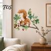Soft Watercolor Illustration Decals Squirrel Wall Sticker, Cute Tree Branch Decal, Stickers Forest Animal Mural Art for Living Room, Bedroom, Nursery