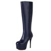 Sexy Women's High Boots Platform Zipper Leather Knee High Boot Female High Heels Autumn Winter Red Yellow Party Long Fetish Shoe