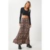 Women's Black Beige Leopard Patterned Long Woven Skirt Rc00155