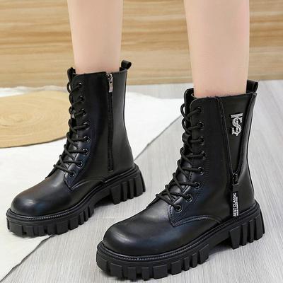 Женские ботильоны «Челси», осень 2022, модные уличные удобные женские ботинки из искусственной кожи на платформе с круглой головкой на шнуровке и молнии