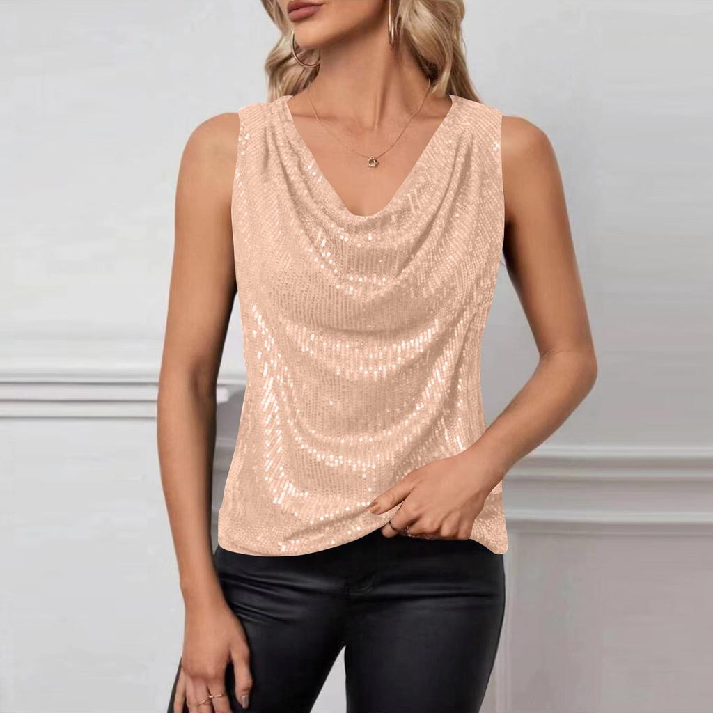 Большие размеры топы с пайетками для женщин свободные рубашки-туники без рукавов с V-образным вырезом нарядные деловые повседневные блузки для вечеринок