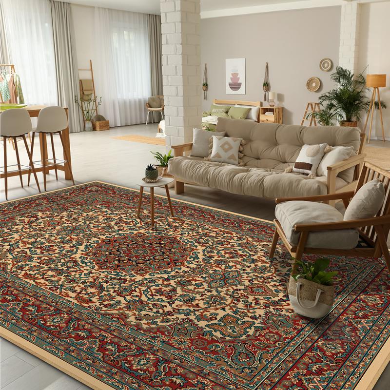 Retro Bohemian Area Rug Non-slip and Easy to Clean Living Room Floor Mat Bedroom Dining Room Rug Home Decoration