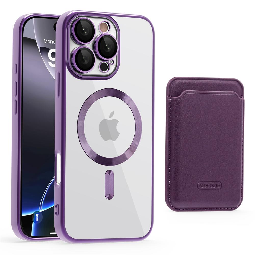 For Magsafe Wallet Leather Plating Clear Case For iPhone 12 13 14 15 16 Pro Max 11 Card Holder Phone Bag Cover