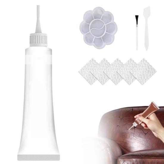 20 мл набор для ремонта искусственной кожи с щеткой, скребком, палитрой, тисненой бумагой, красителем для сидений автомобиля и дивана из искусственной кожи, красителем для восстановления искусственной кожи